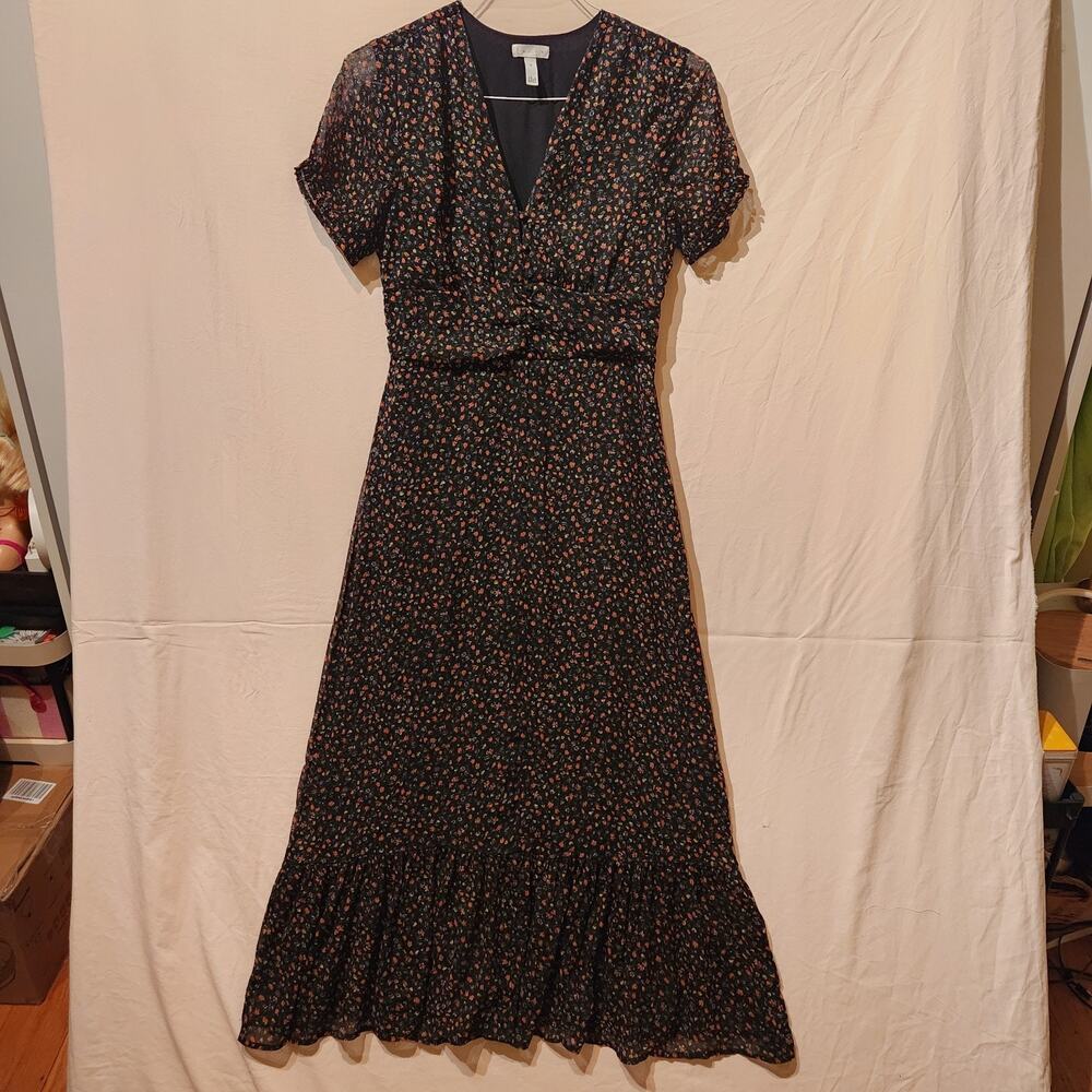 Leith Sz Medium Black Dark Romantic Floral Midi Dress Feminine Date Formal - Picture 8 of 8